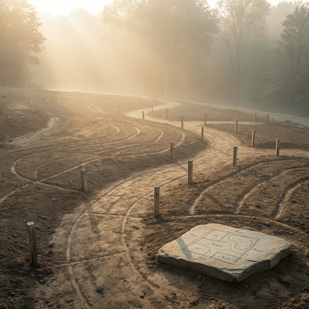 Conceptual illustration of an empty garden site before landscaping decisions are made