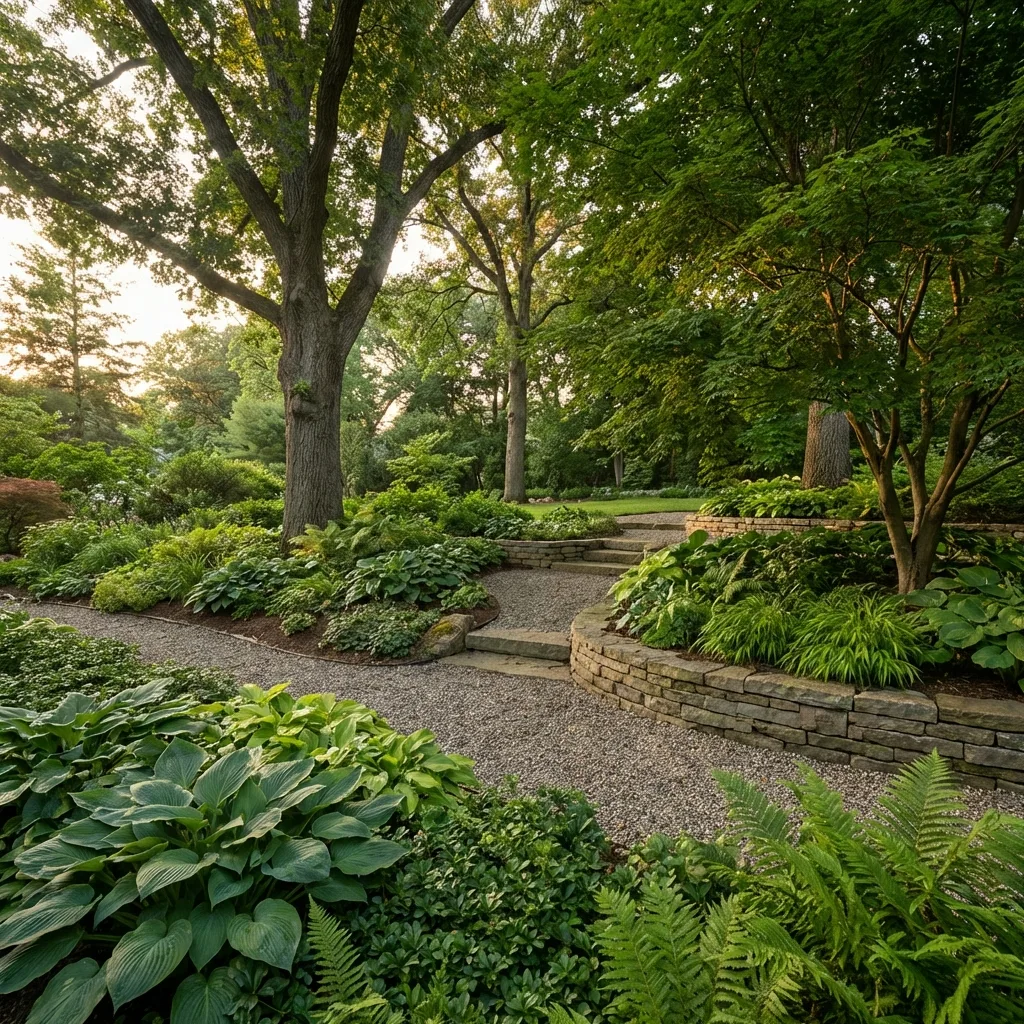 Hybrid landscape with mature planting and selectively reworked ground
